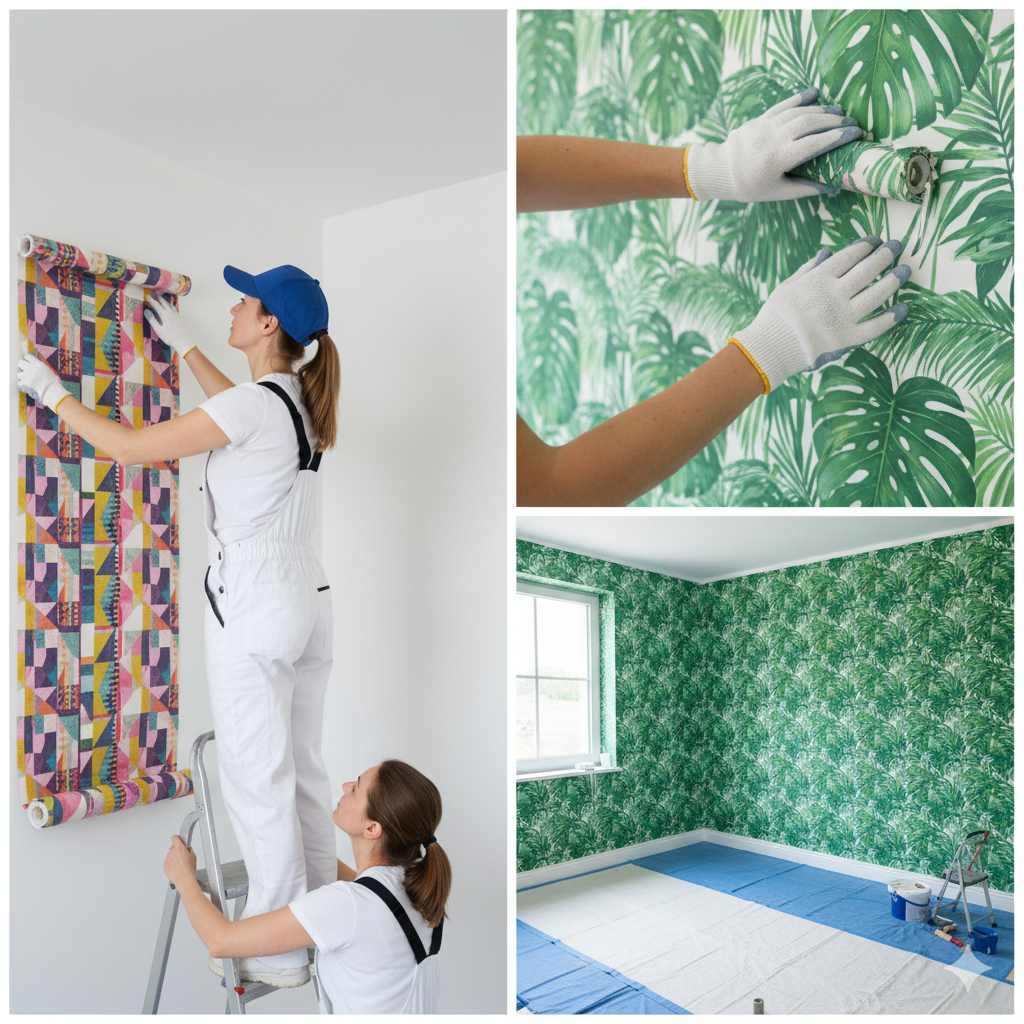 Malermeisterin bei Tapezierarbeiten